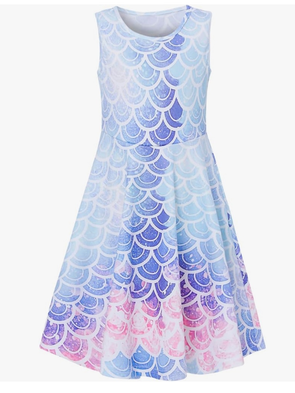 Girls Sleeveless Mermaid-Scale Dress in Blue & Pink